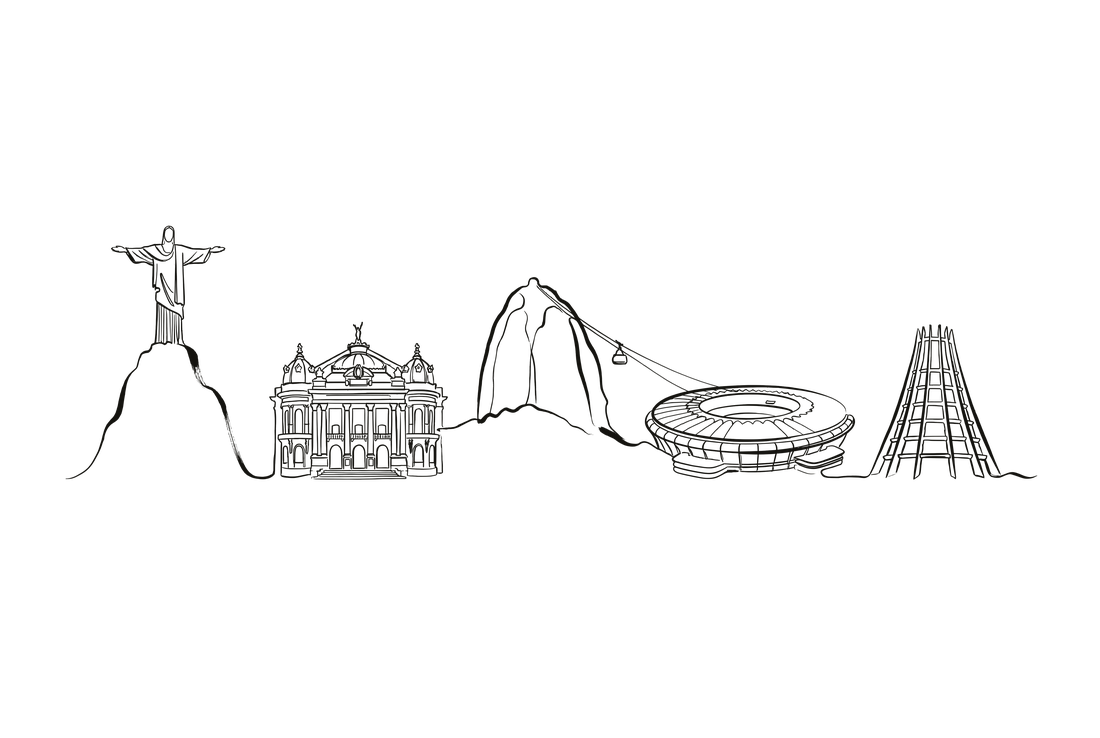 Rio de Janeiro skyline line art — Christ the Redeemer, Sugarloaf, Maracanã.